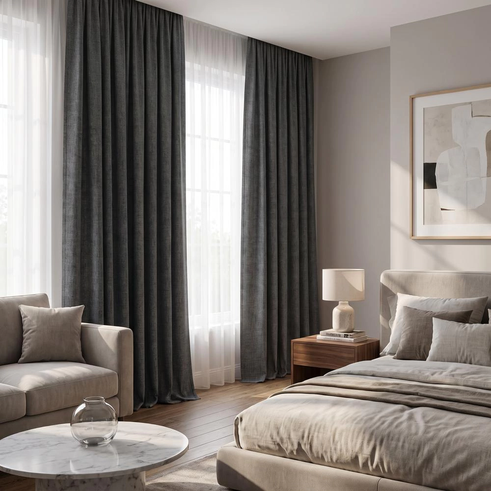 Штора NEODECO Лен Блэкаут 100% 200х260 см графит