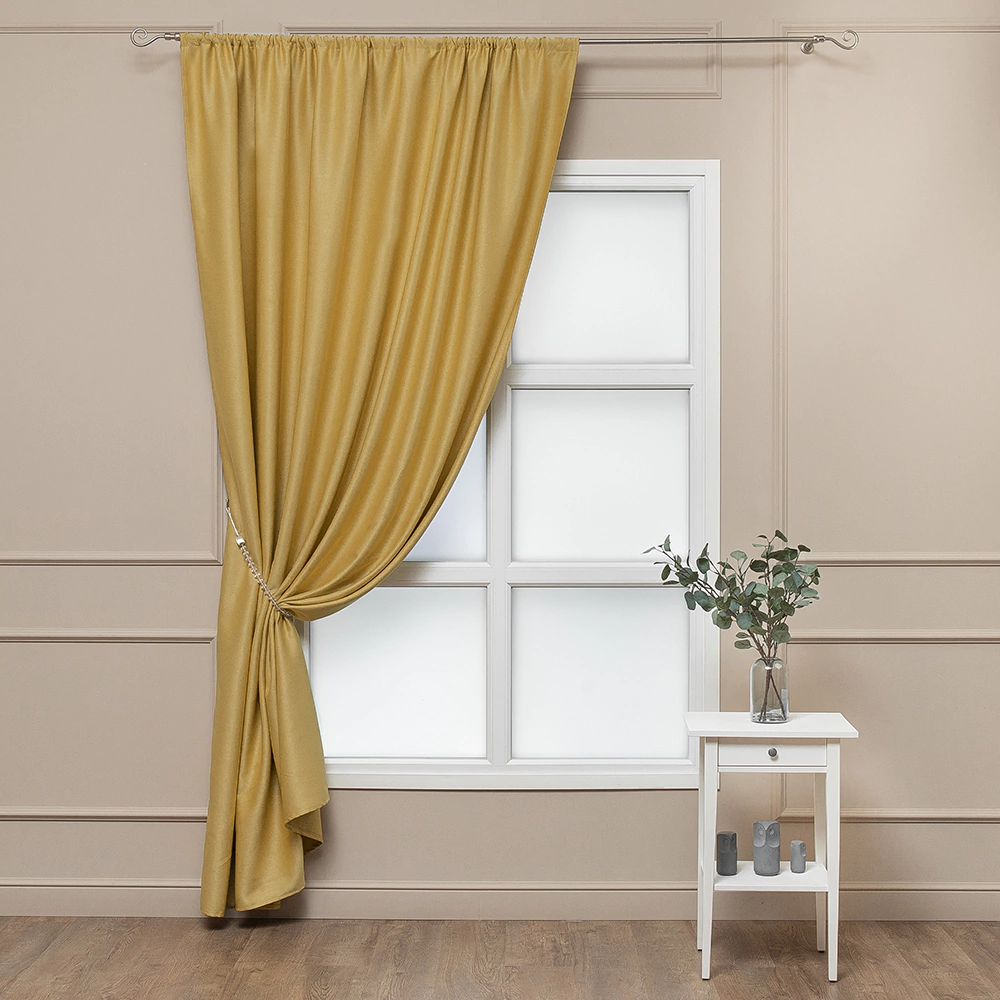 Штора Блэкаут 80% Эко Твид 200х270 см горчичная
