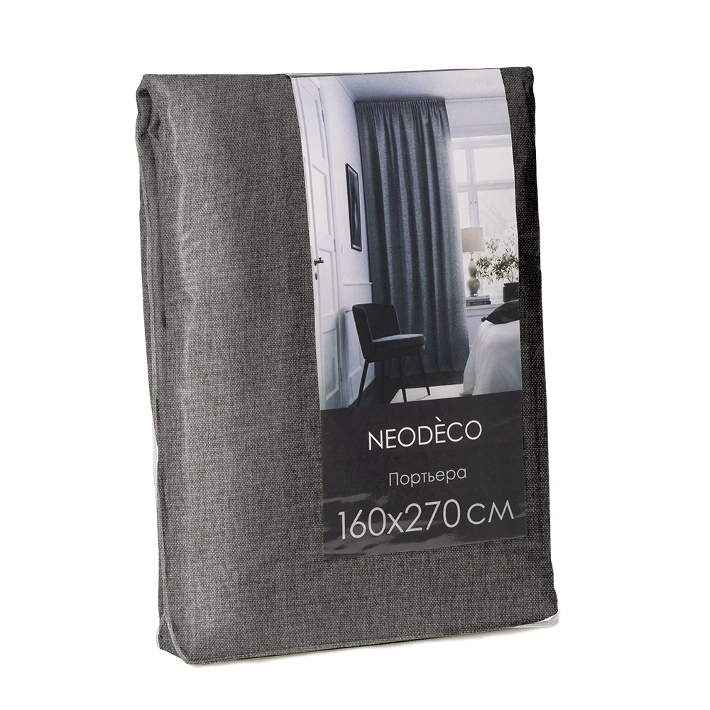 Штора NEODECO Шенилл на люверсах 160х270 см серая
