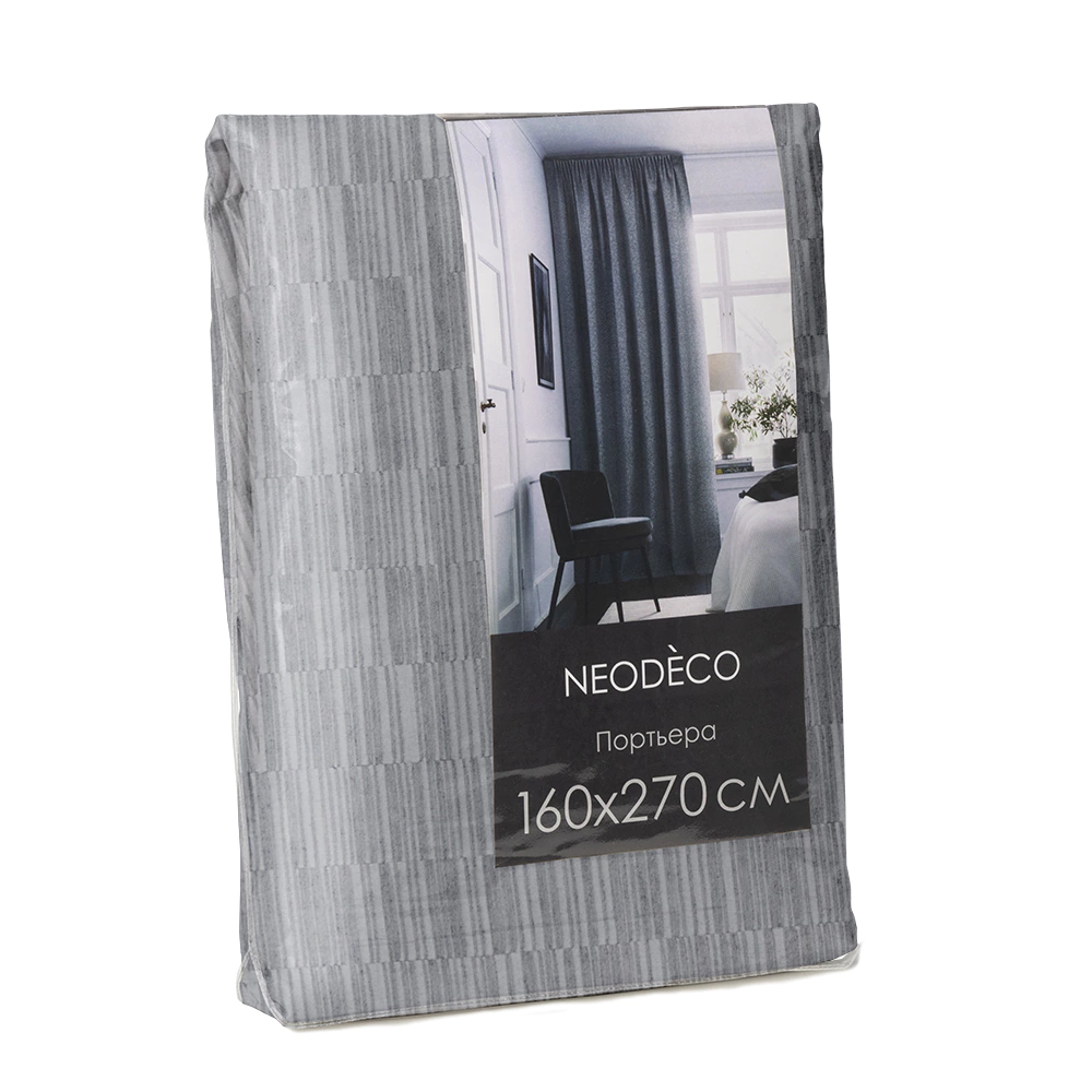 Штора NEODECO Кассия с подхватом 160х270 см серая