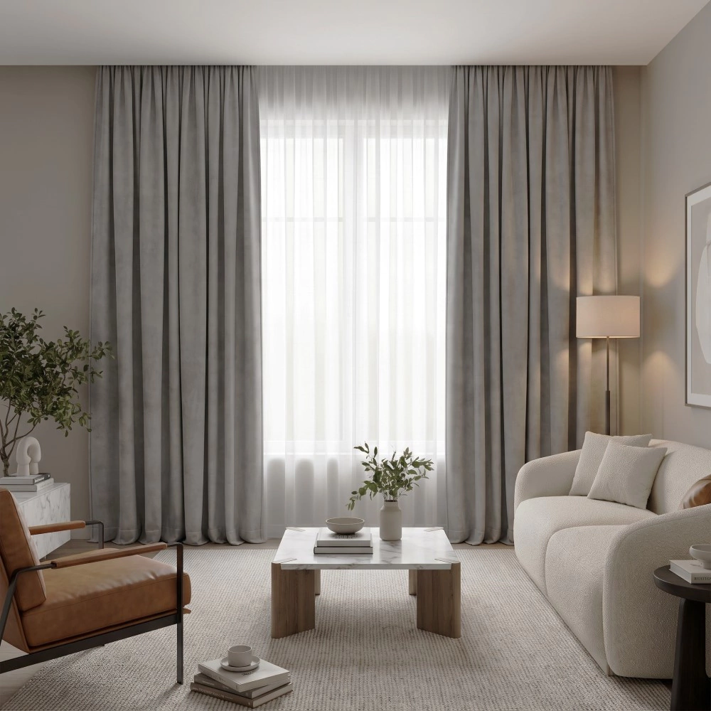 Штора NEODECO Бархат 200х280 см серая