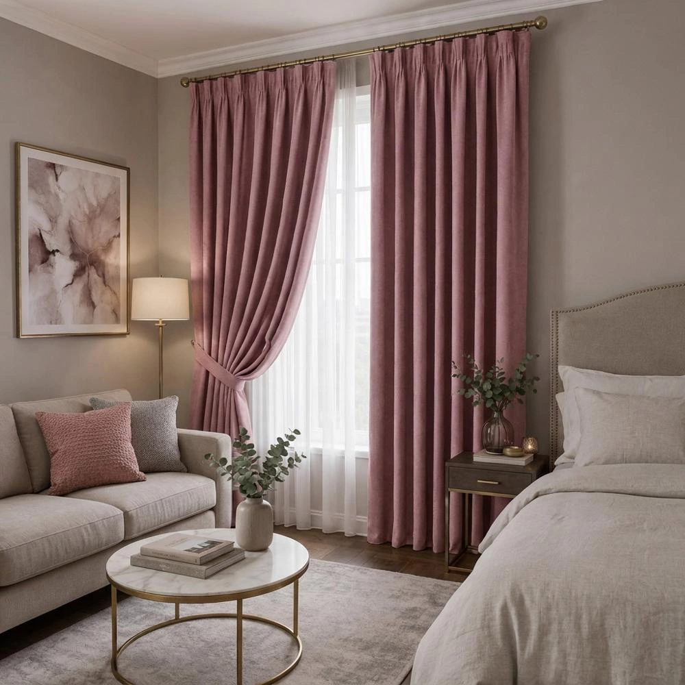 Штора NEODECO Канвас 180х280 см розовая