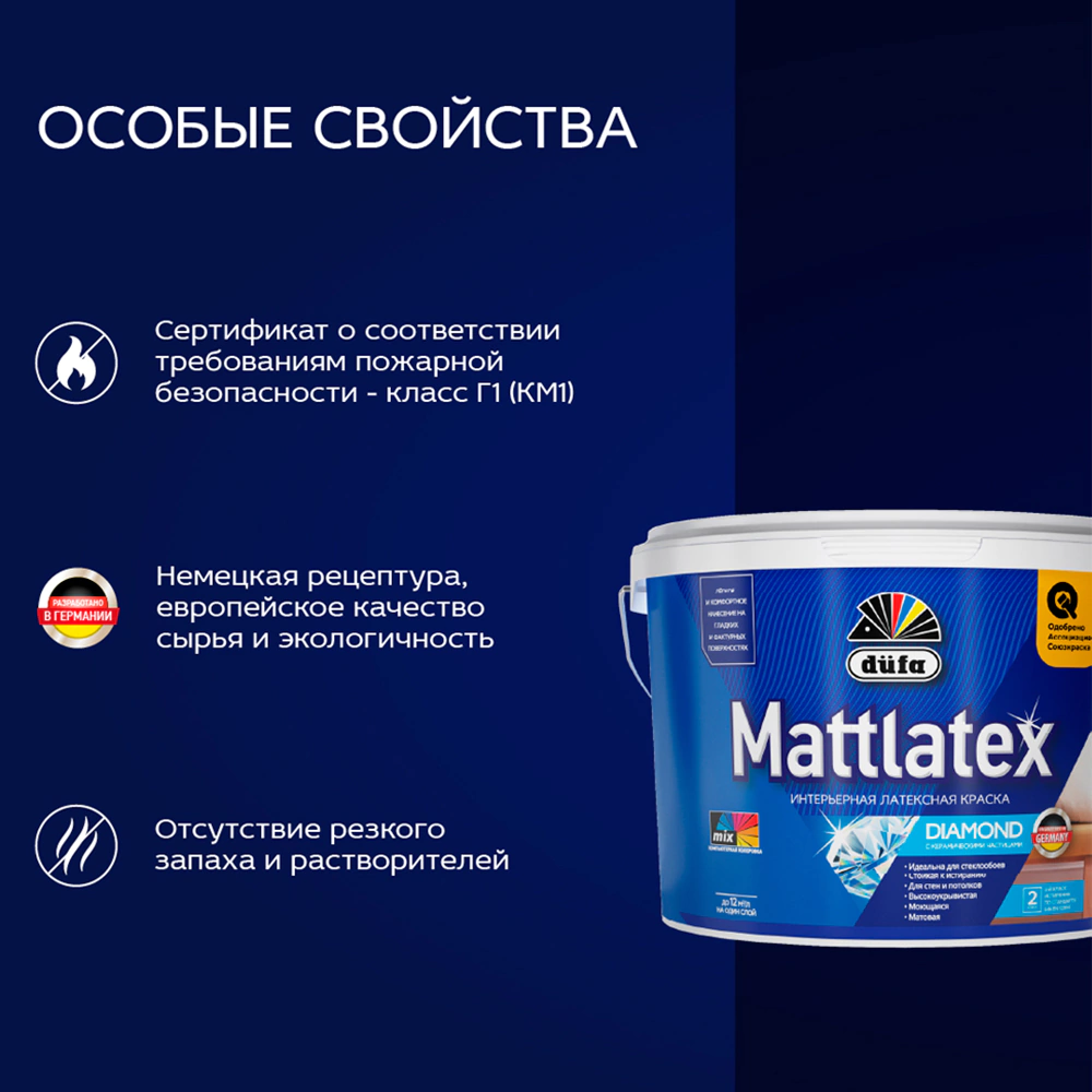 Краска интерьерная латексная dufa Mattlatex Diamond белая (база 1) 9 л