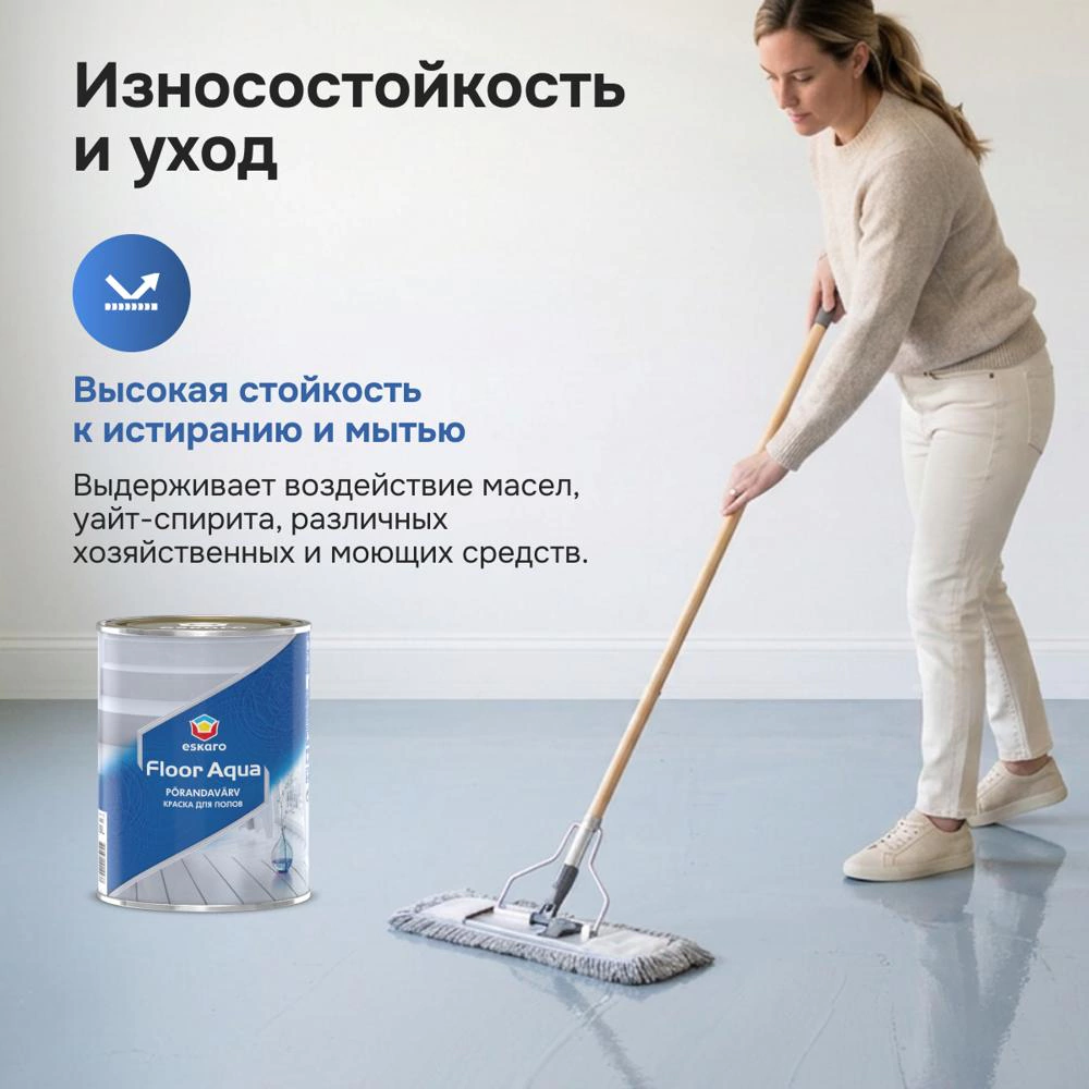 Краска для полов акриловая eskaro Floor Aqua белая (база А) 0,9 л