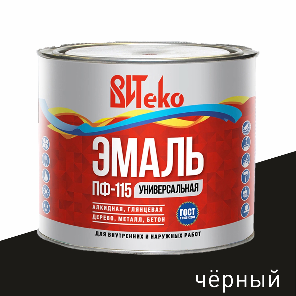 ВИТеко Эмаль алкидная ВИТеко ПФ-115 глянцевая черная 1,8 кг