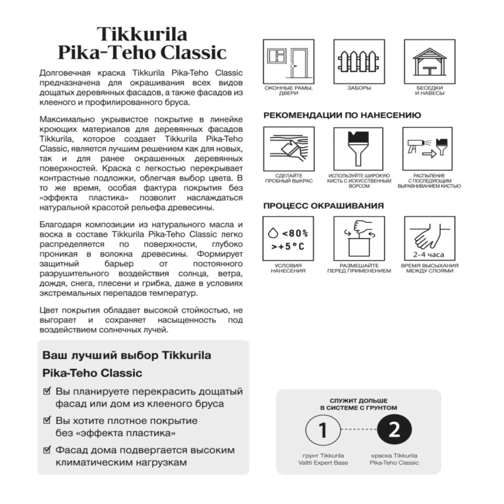 Краска для деревянных фасадов TIKKURILA Pika-Teho Classic белая (база A) 9 л