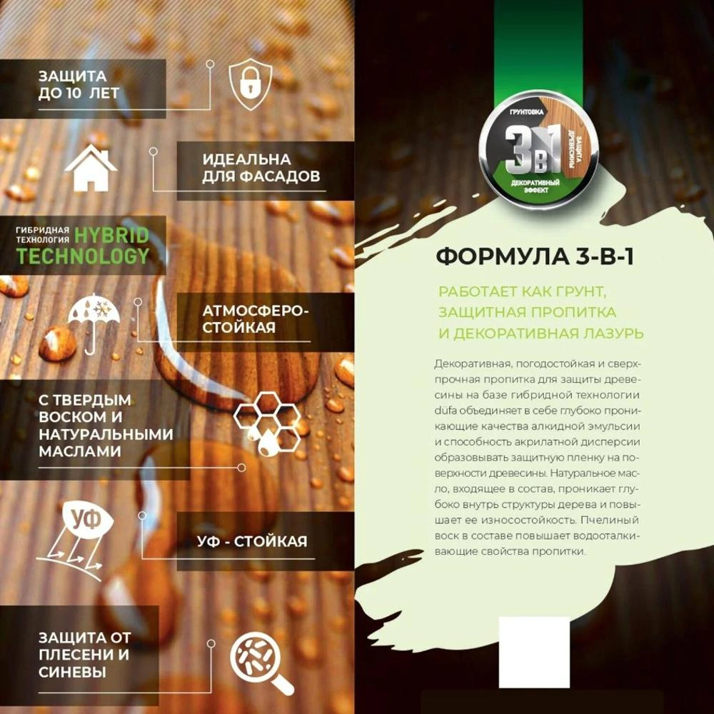 Пропитка декоративная белая 2,5 л dufa Wood Protect Supreme