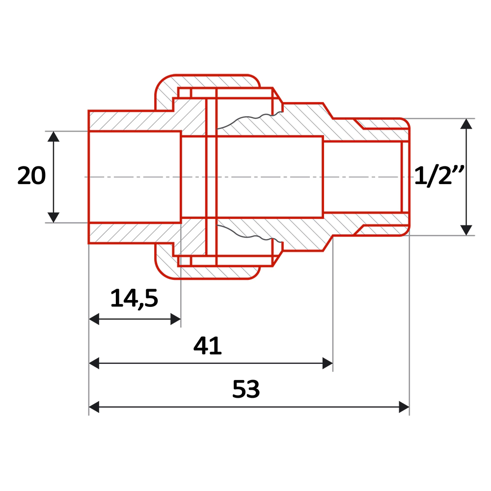 Муфта для труб ППР разборная d20x1/2" РH