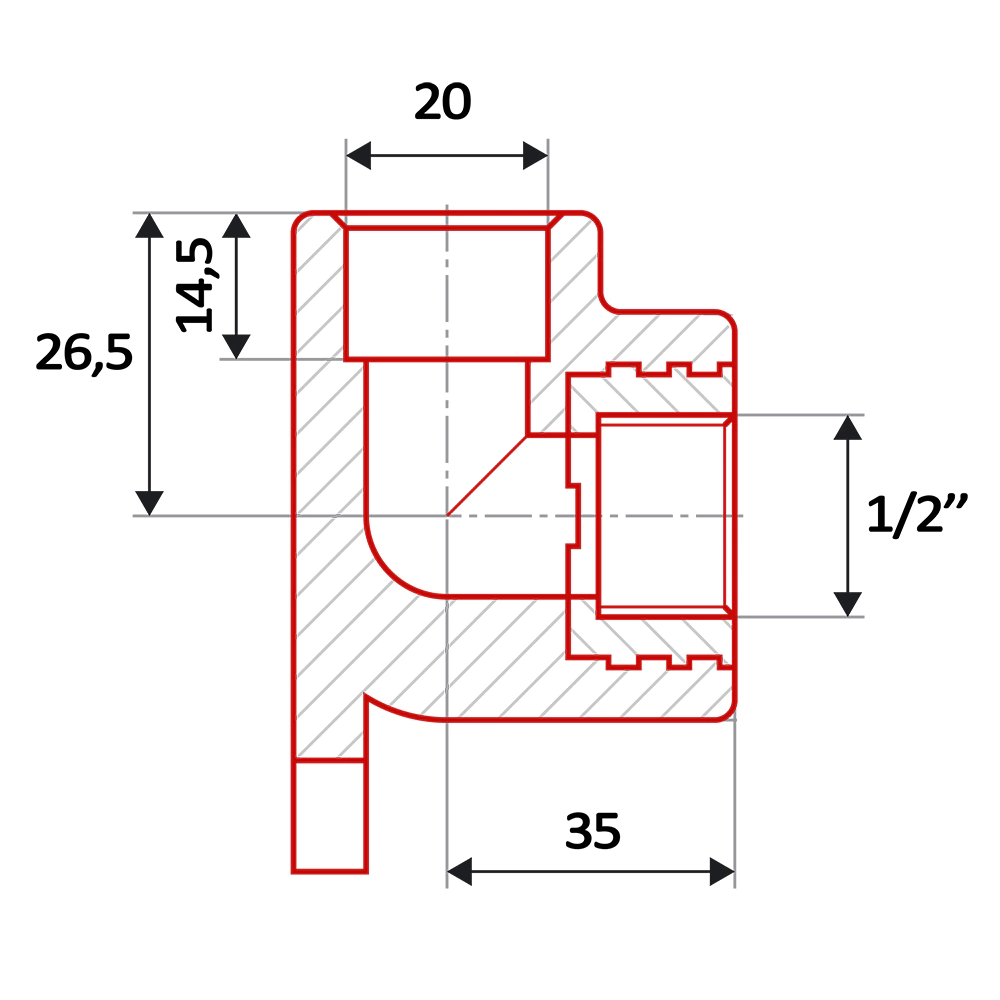 Колено для труб ППР настенное 90° d20x1/2 РВ FV-Plast