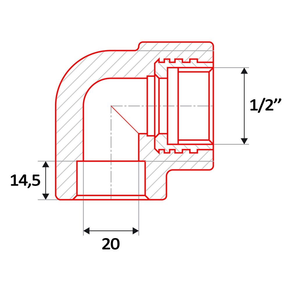 Колено для труб ППР 90° d20x1/2 РВ FV-Plast