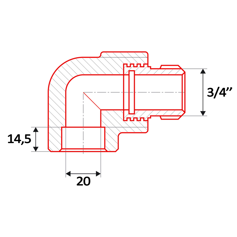 Колено для труб ППР 90° d20x3/4" РH FV-Plast