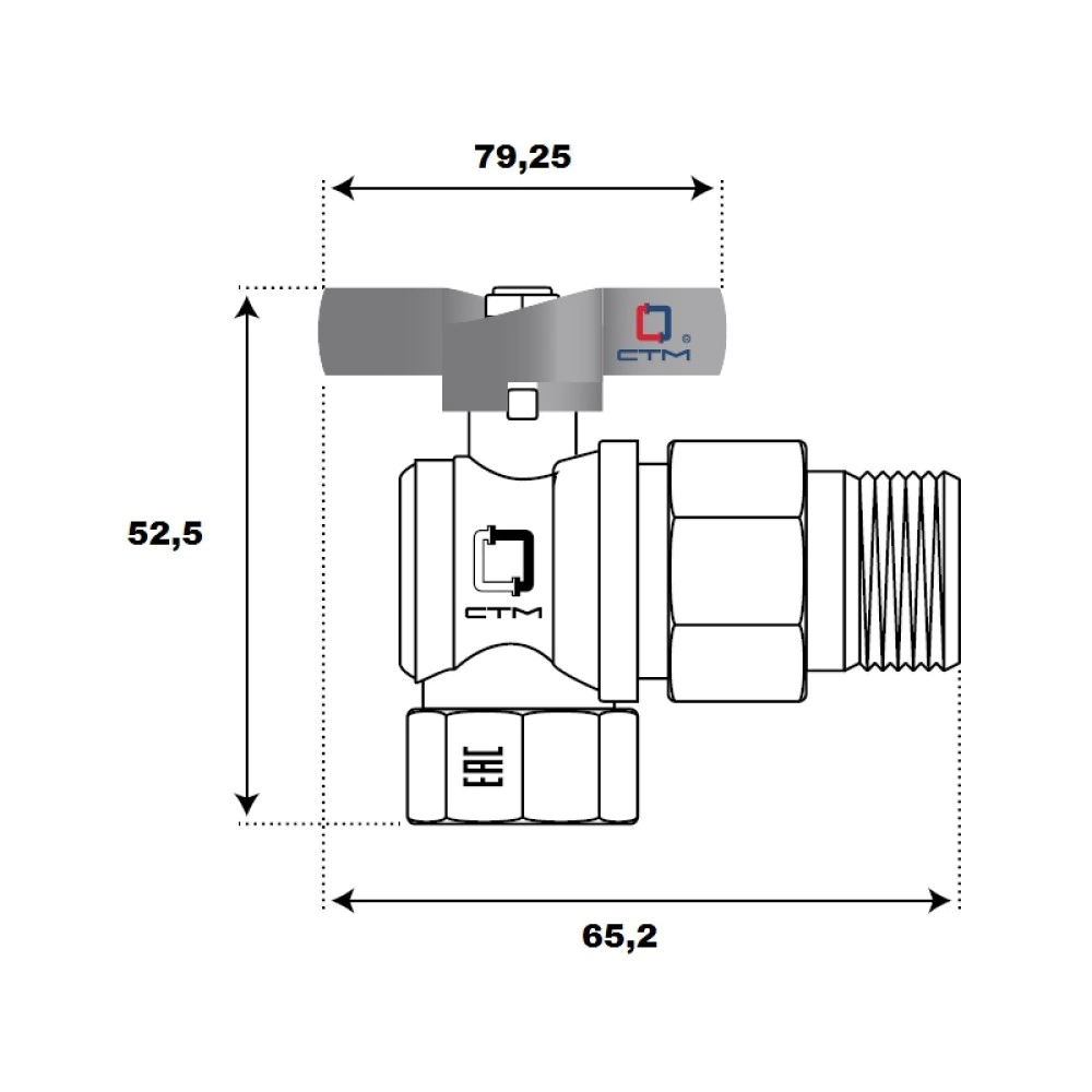 Кран шаровый СТМ 1/2" РВ-сгон угловой бабочка
