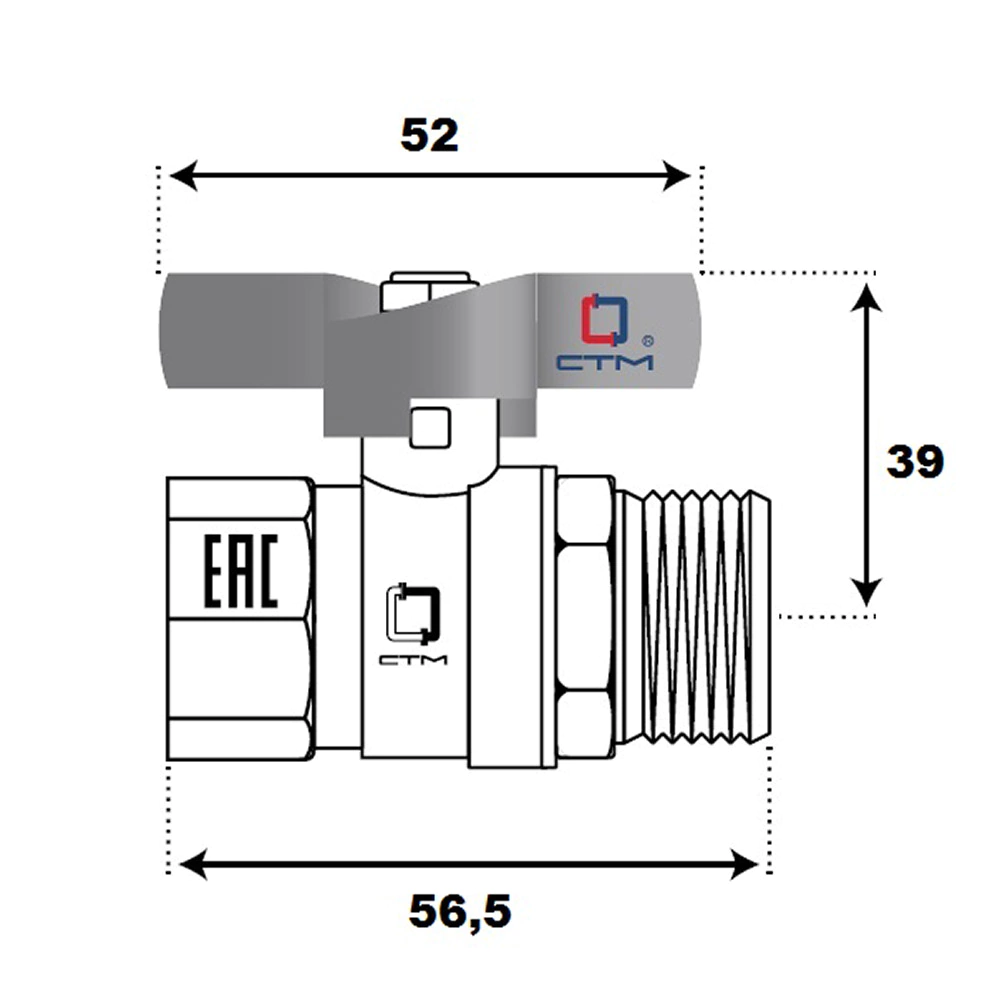 Кран шаровый СТМ 3/4" РВ-РН бабочка