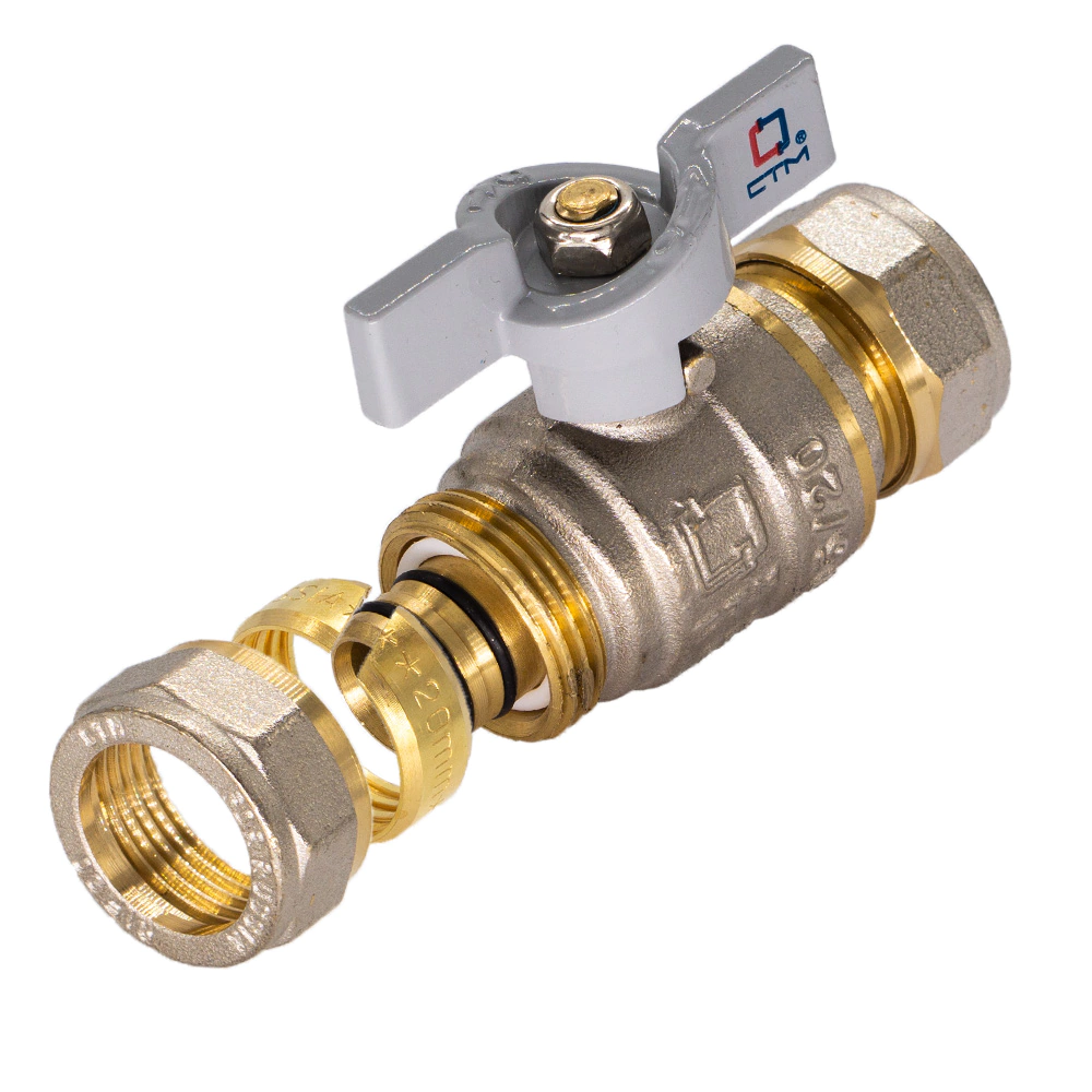 Кран шаровый для металлопластиковой трубы СТМ d20x20 мм бабочка