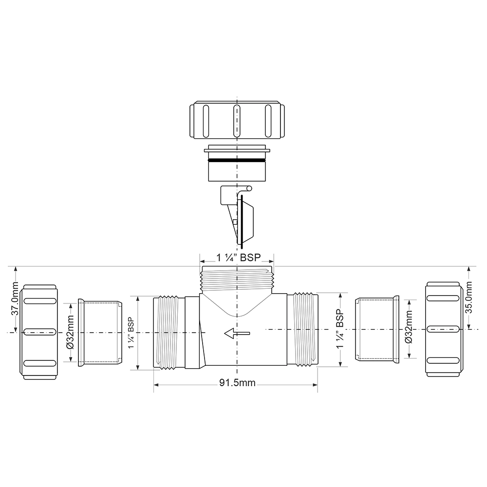 Обратный клапан McAlpine d32х32 мм компрессионное соединение