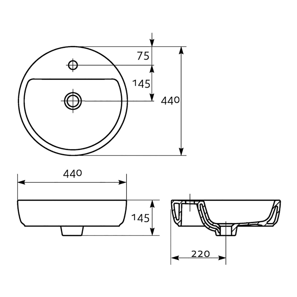 Раковина Cersanit Caspia для установки на столешницу 44 см
