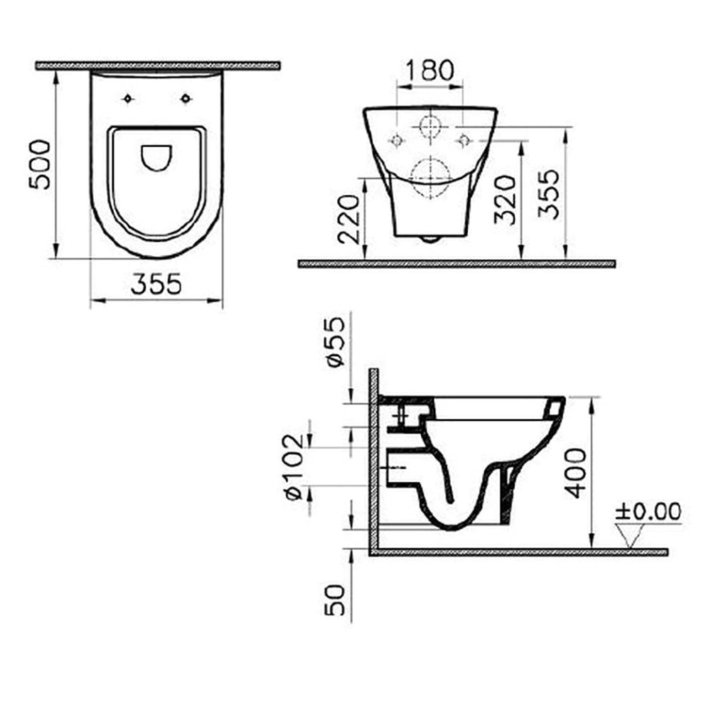 Унитаз подвесной безободковый Zentrum Rim-Ex Vitra