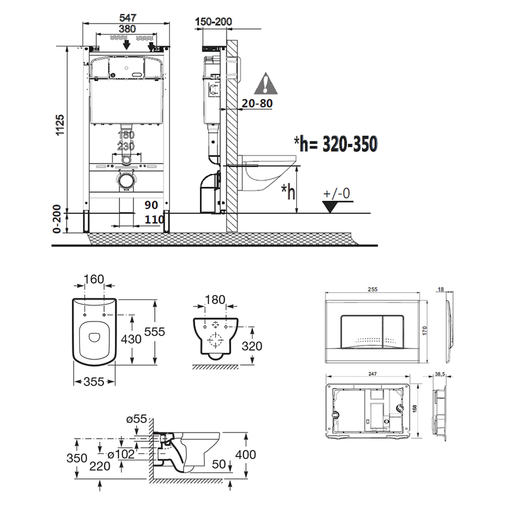 Инсталляция Roca Dama Senso с унитазом, сиденьем, кнопкой