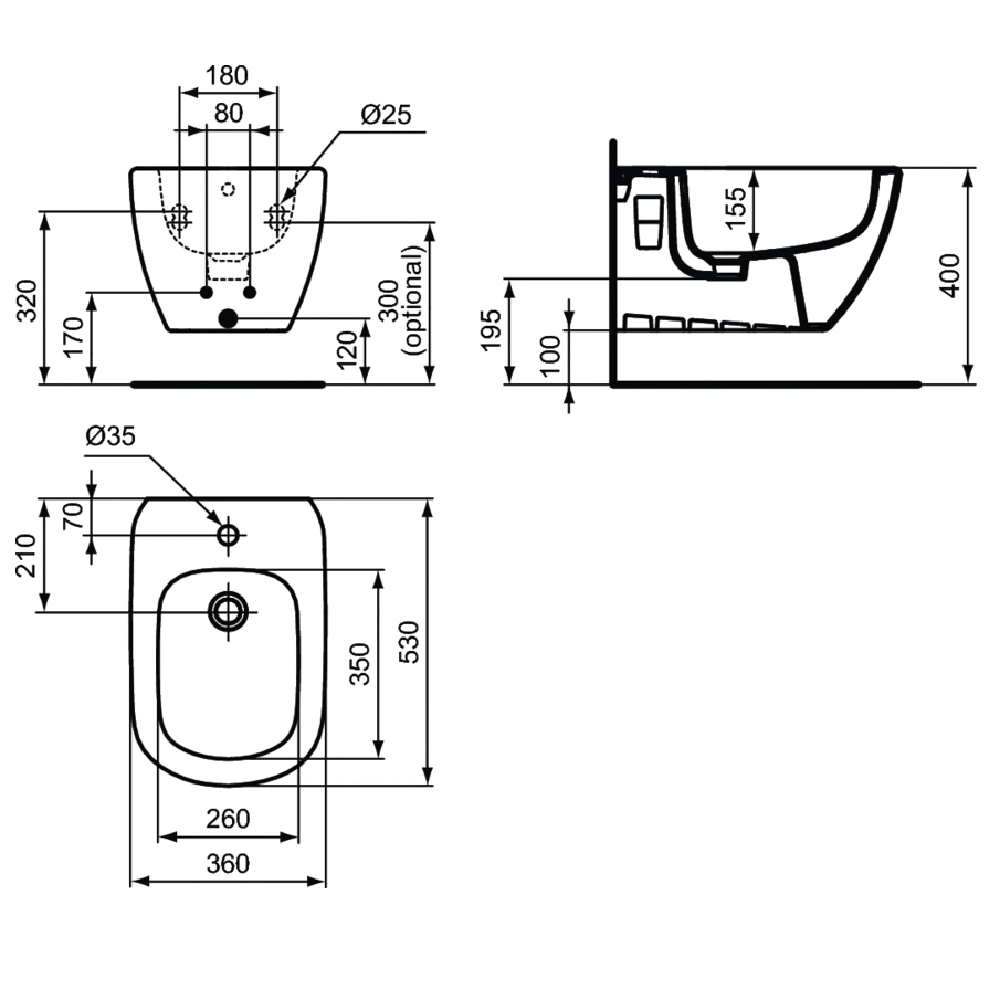 Биде Ideal Standard TESI подвесное