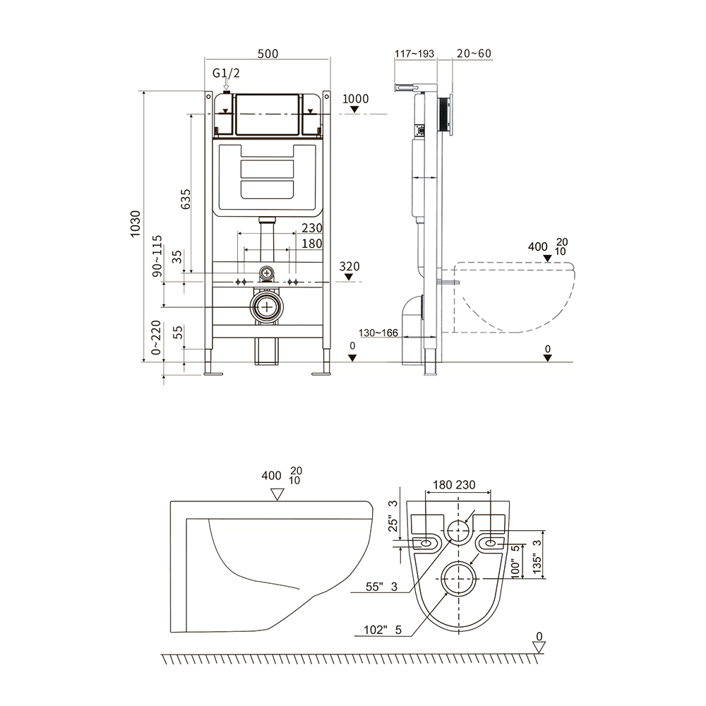 Инсталляция FLUMEN Aller с унитазом, сиденьем, кнопкой хром