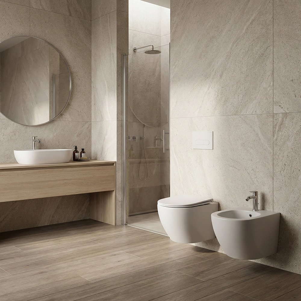 Унитаз подвесной FLUMEN DESIGN Ardennes Taupe безободковый с сиденьем с микролифтом бежевый