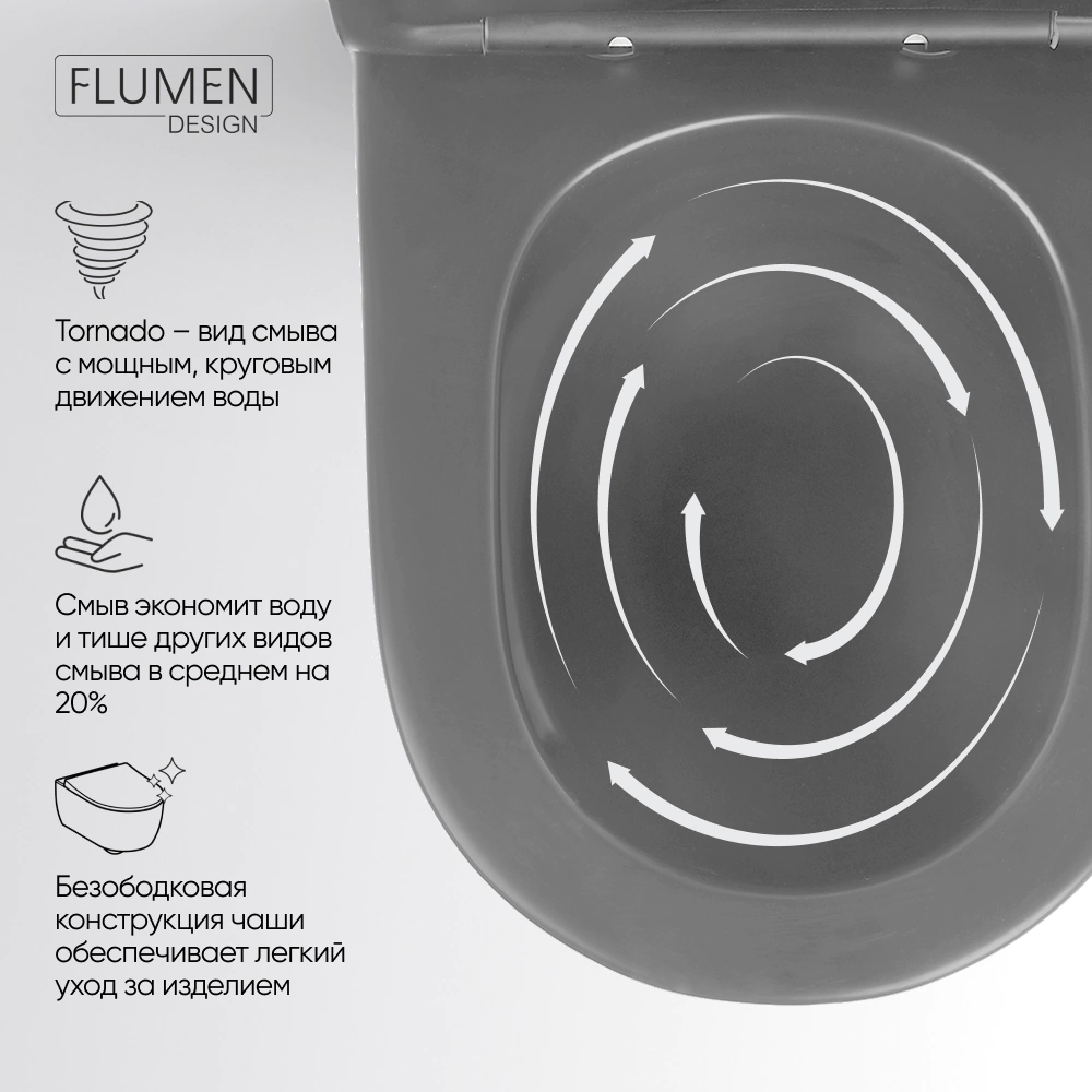 Унитаз-компакт FLUMEN DESIGN Ardennes с сиденьем с микролифтом графит
