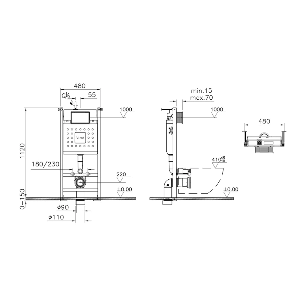 Инсталляция Vitra L-Box S50 с унитазом, сиденьем, кнопкой белый