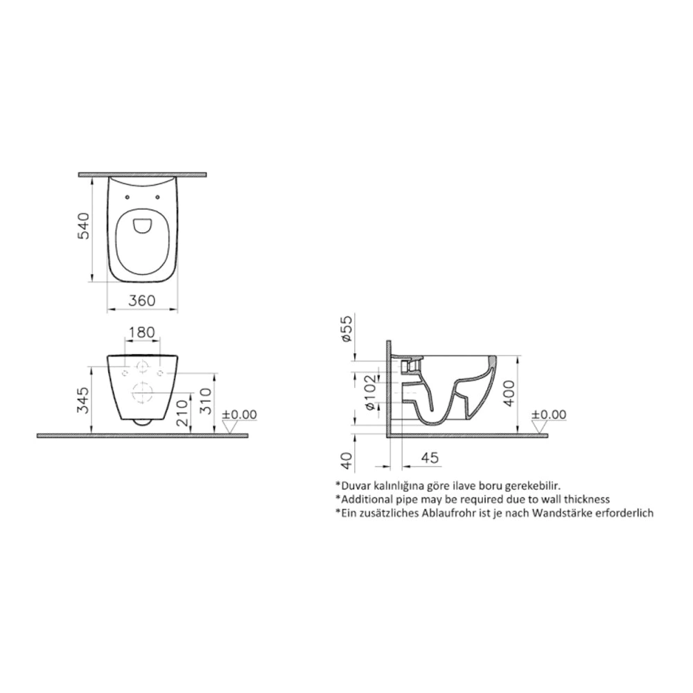 Унитаз подвесной Vitra Shift Rim-ex безободковый без сидения