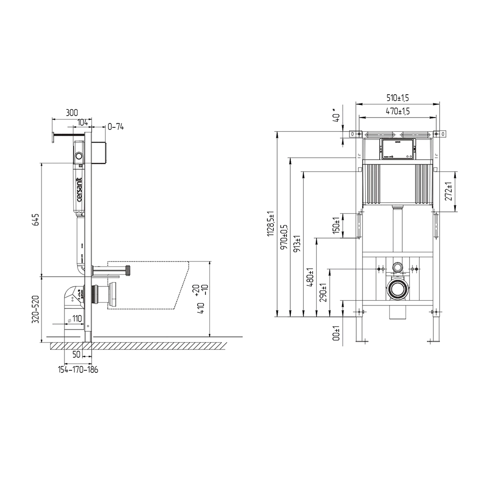Инсталляция для унитаза Cersanit AQUA 50 PRIME P пневматическая без кнопки