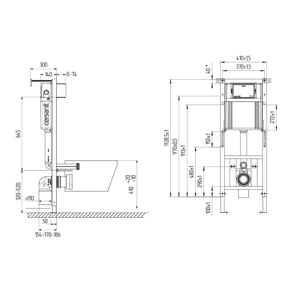 Инсталляция Cersanit City Smart AQUA 40 SMART M с унитазом и белой кнопкой