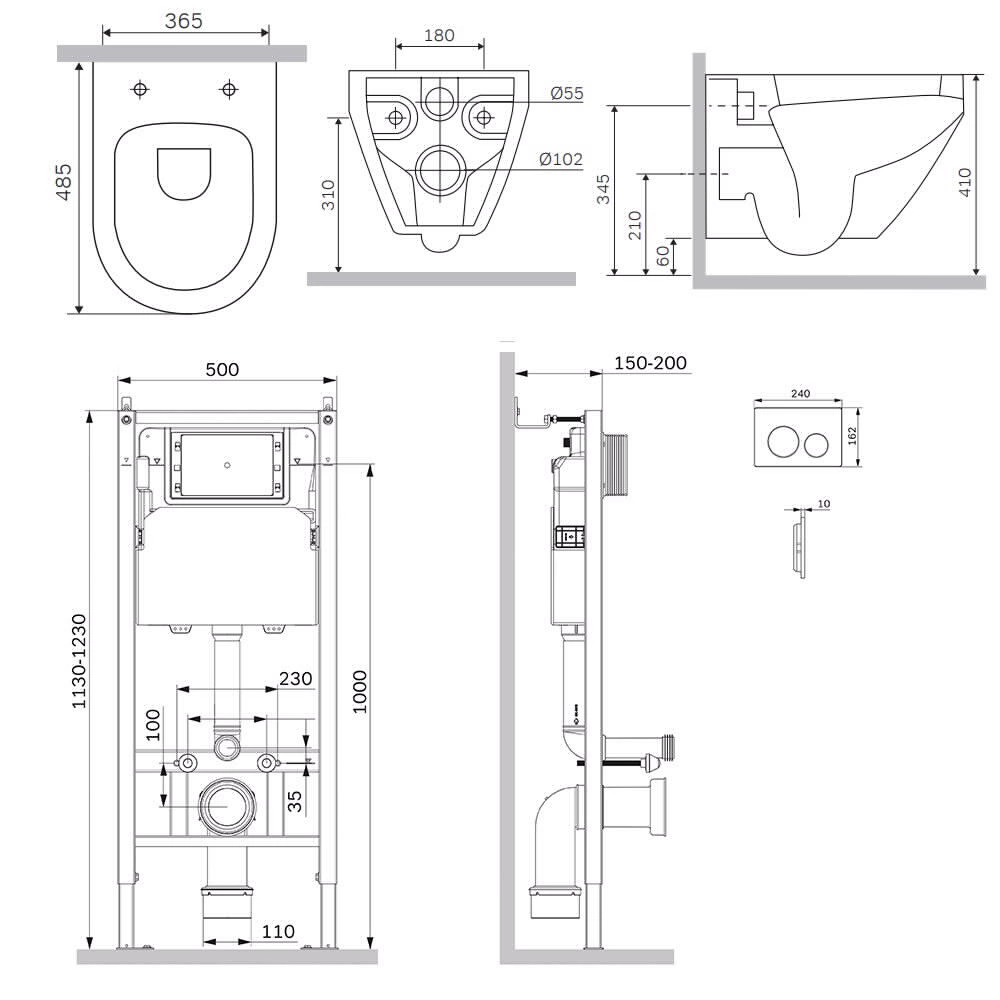 Инсталляция AM.PM Spirit V2.0 Aquaspin с безободковым унитазом, с сиденьем, с кнопкой белый