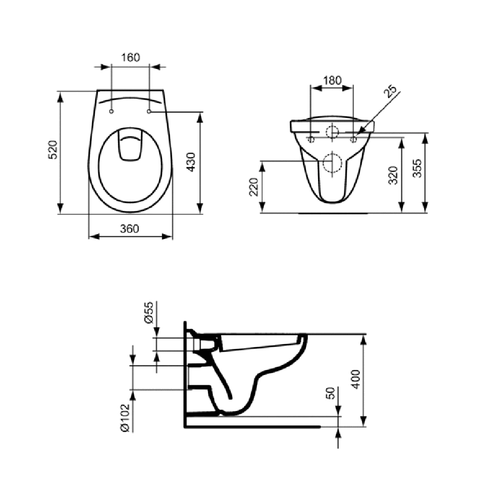 Унитаз подвесной Ideal Standard Ecco без сиденья