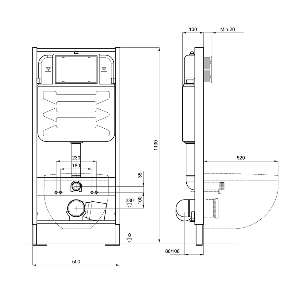 Инсталляция для унитаза AQUATEK Standart 50 механическая без кнопки