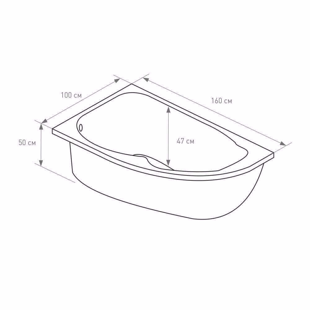 Акриловая ванна 100Acryl Acrylika 160х100 см левая угловая