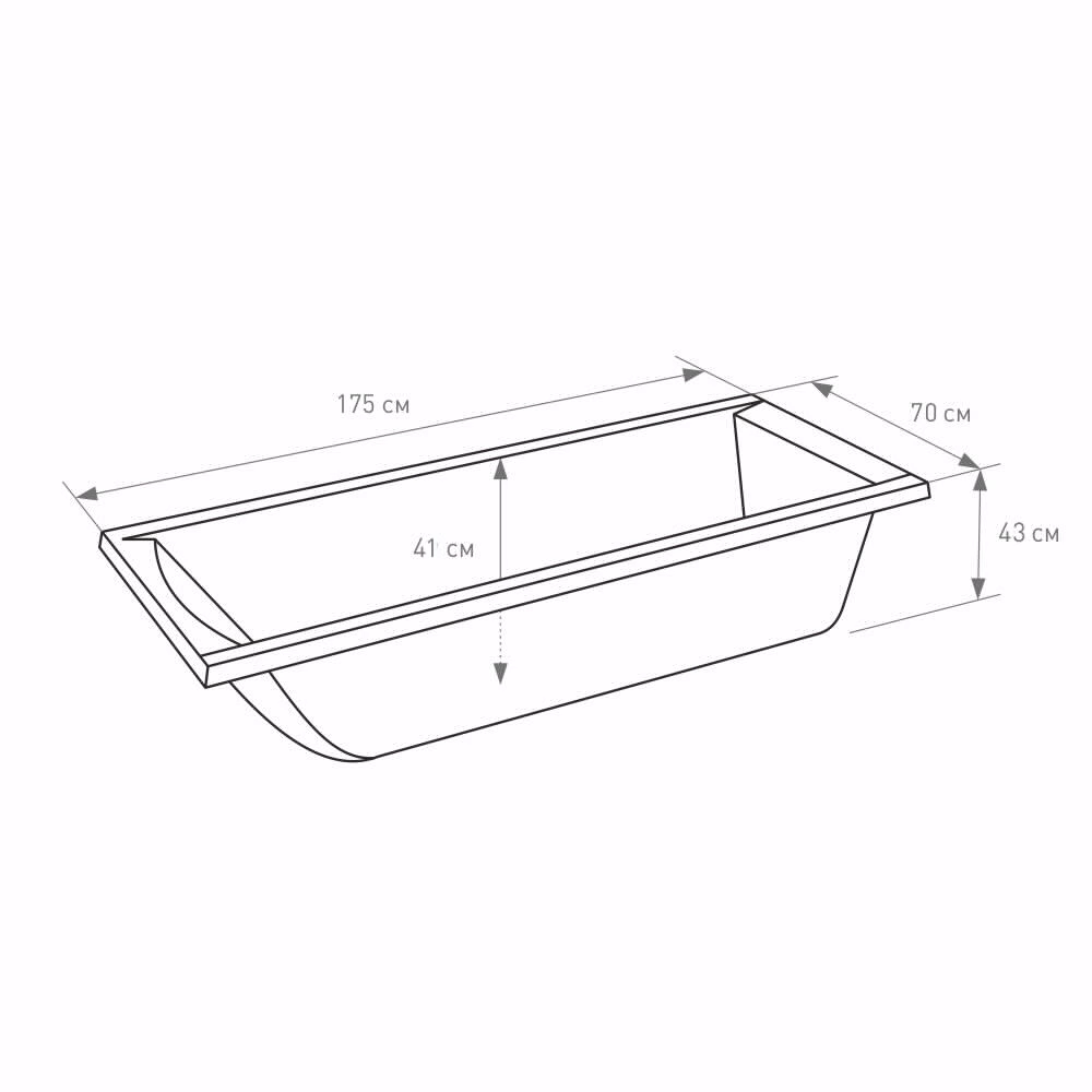 Акриловая ванна 100Acryl Acryel 180х75 см прямоугольная