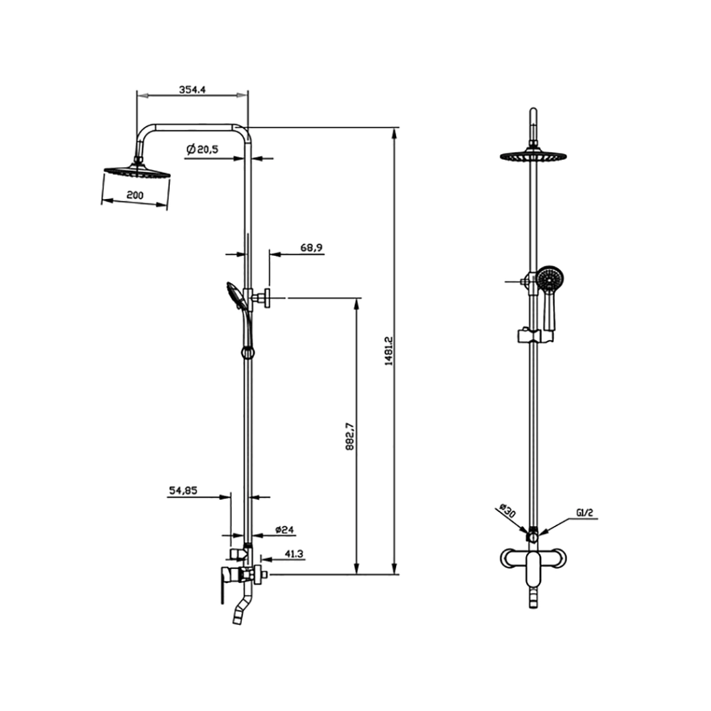 Душевая система Milardo Rosco со смесителем и верхним душем d20 см