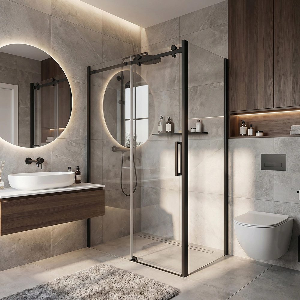 Душевое ограждение FLUMEN Alz 120х80х195 см черный профиль