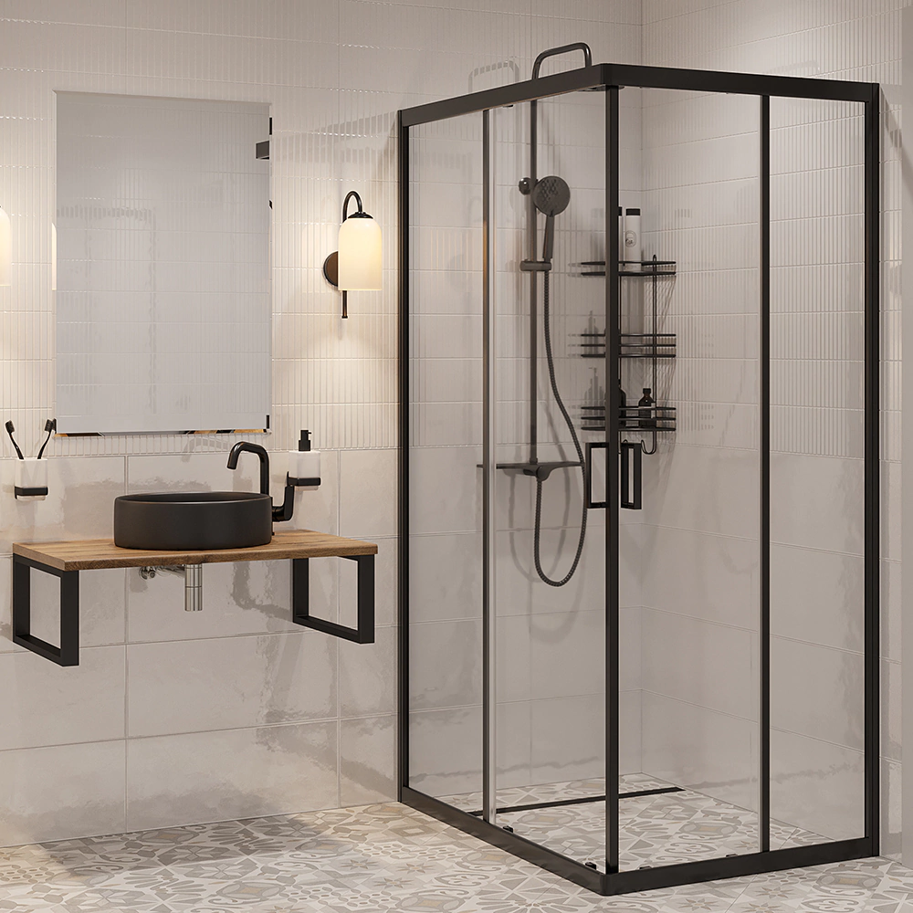 Душевое ограждение FLUMEN Ems Black 80х80х195 см стекло pear черный профиль