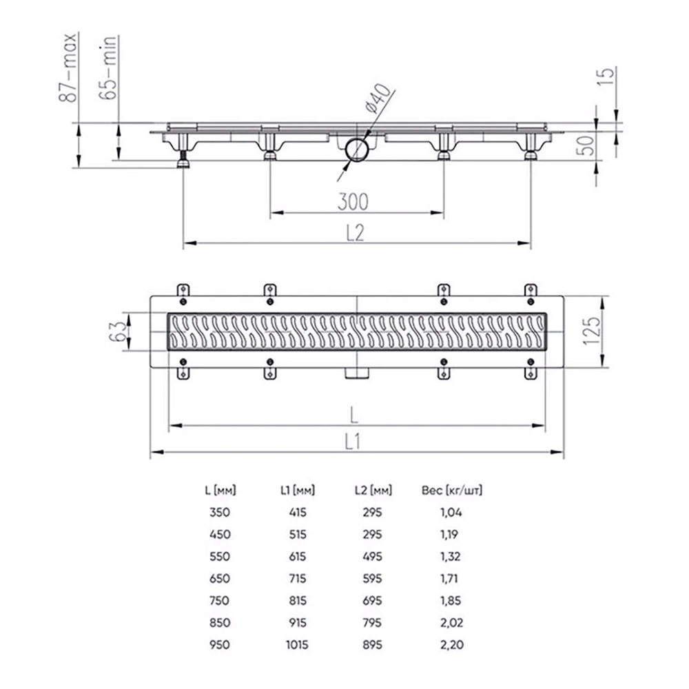 Трап для душа MCH Chudej Harmony 750 мм горизонтальный черный