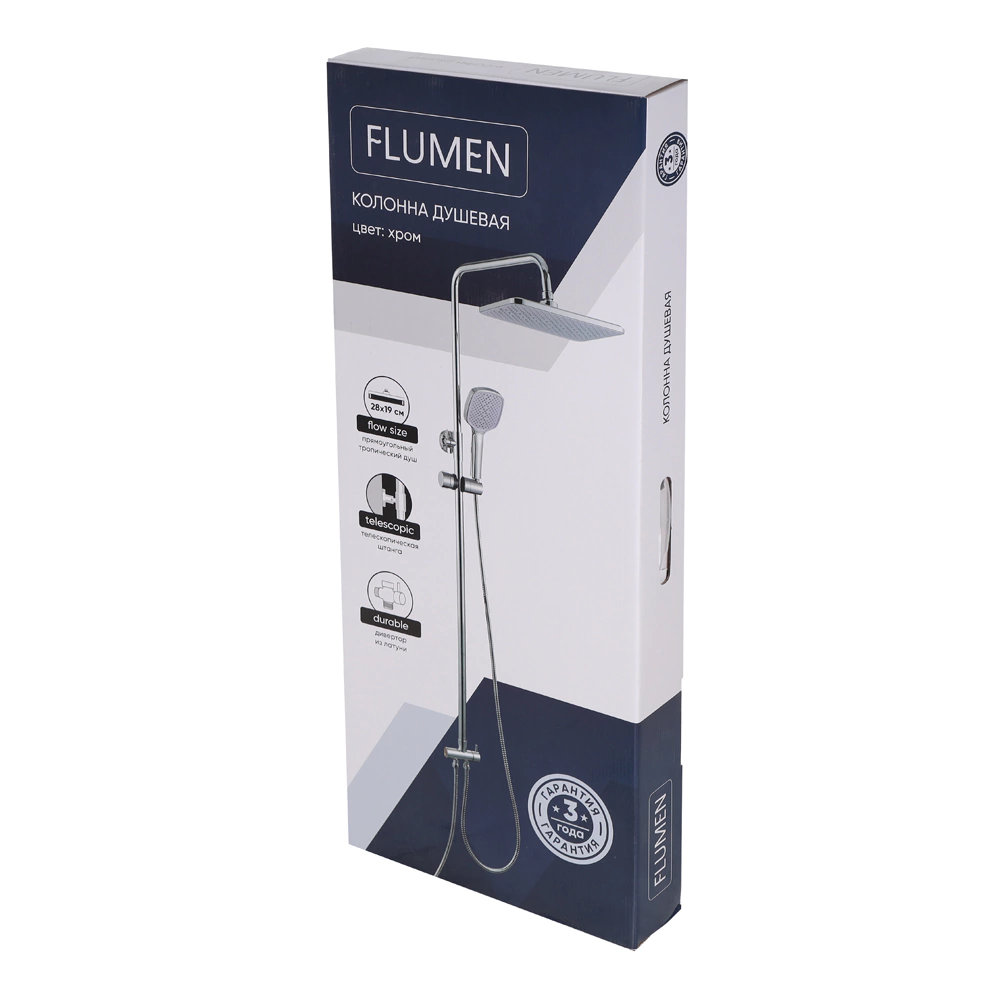 Душевая система c верхним душем без смесителя FLUMEN 28x19 см хром