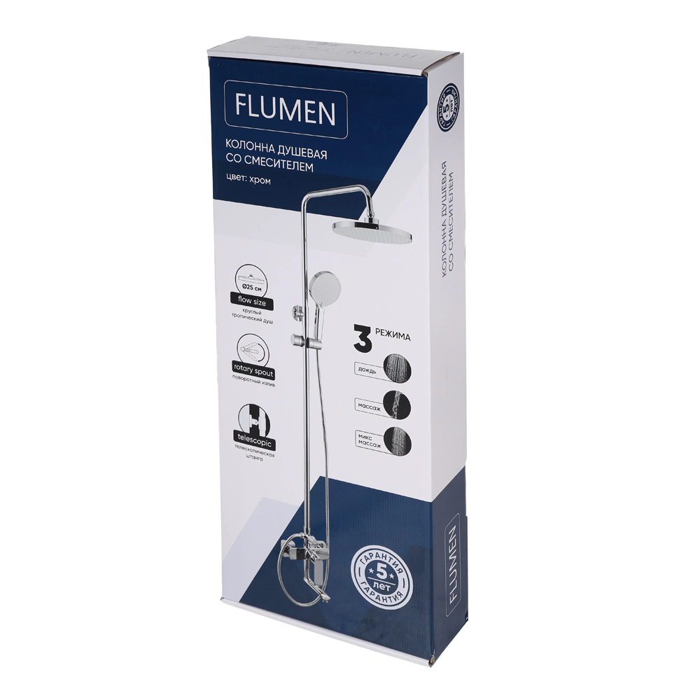 Душевая система со смесителем и верхним душем FLUMEN d25 см хром