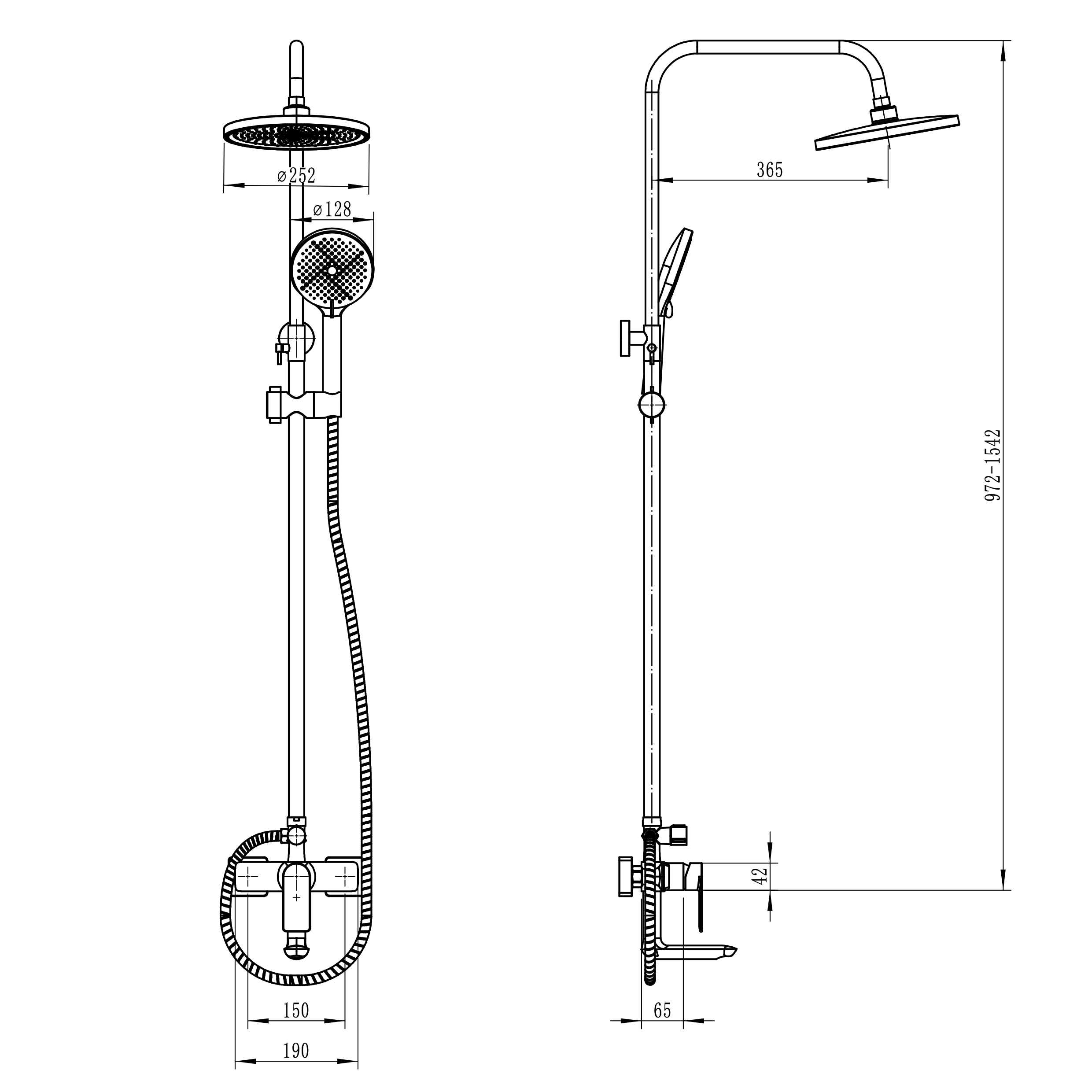 Душевая система со смесителем и верхним душем FLUMEN d25 см черная