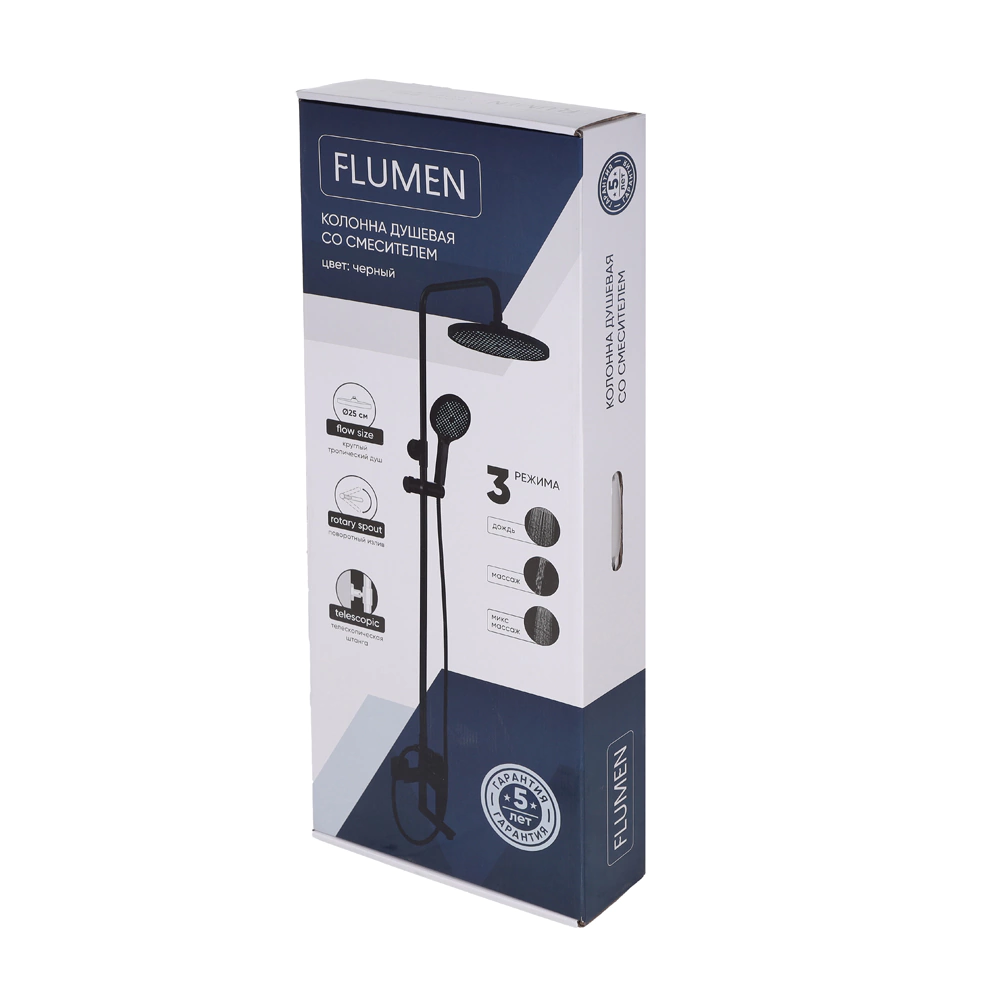 Душевая система со смесителем и верхним душем FLUMEN d25 см черная