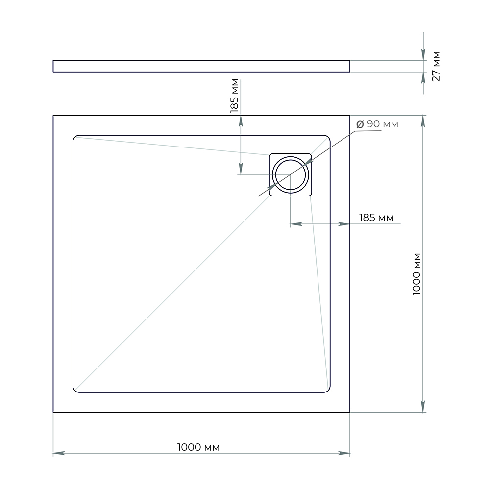 Душевой поддон Галерея М 100х100х3 см квадратный белый