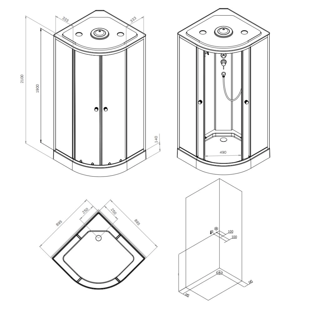 Душевая кабина AM.PM X-Joy 90х90х204 см сектор низкий поддон