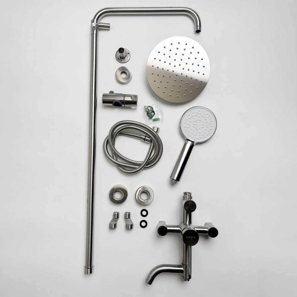 Душевая система со смесителем и верхним душем VODA d20 см нержавеющая сталь