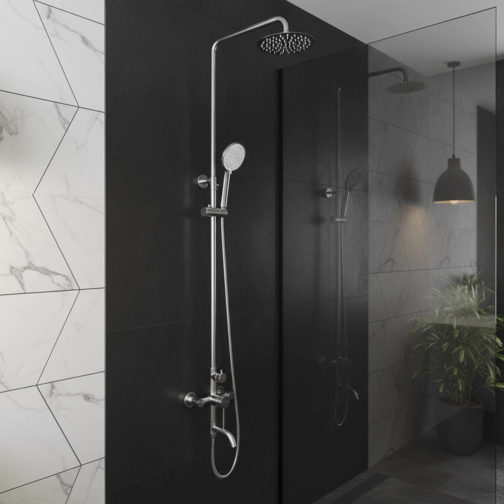 Душевая система со смесителем и верхним душем VODA d20 см нержавеющая сталь