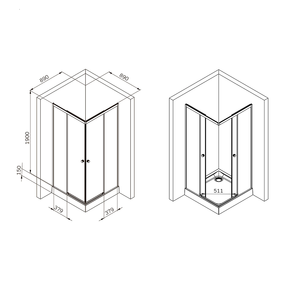 Душевое ограждение AM.PM X-Joy 90х90х190 см квадрат матовый хромированный профиль