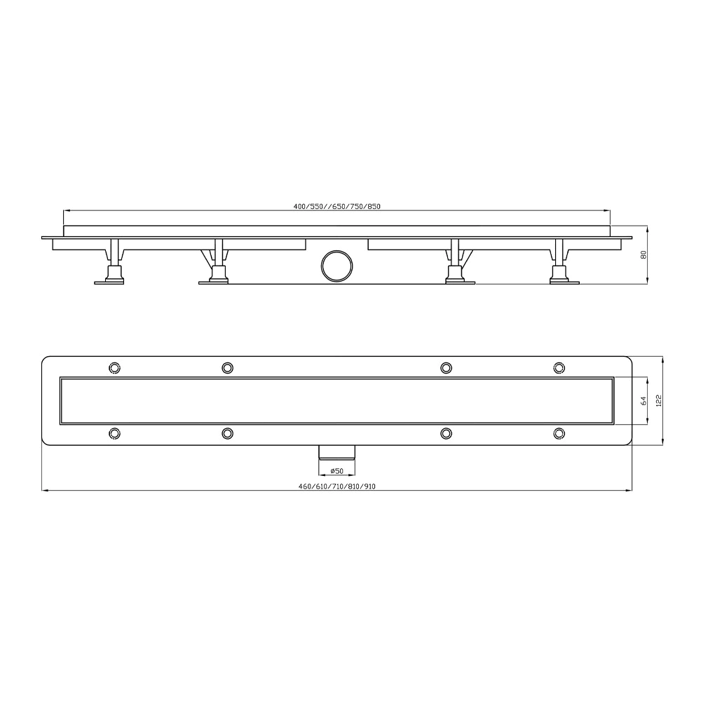 Трап для душа PlastBrno 2в1 850 мм под плитку горизонтальный сатин