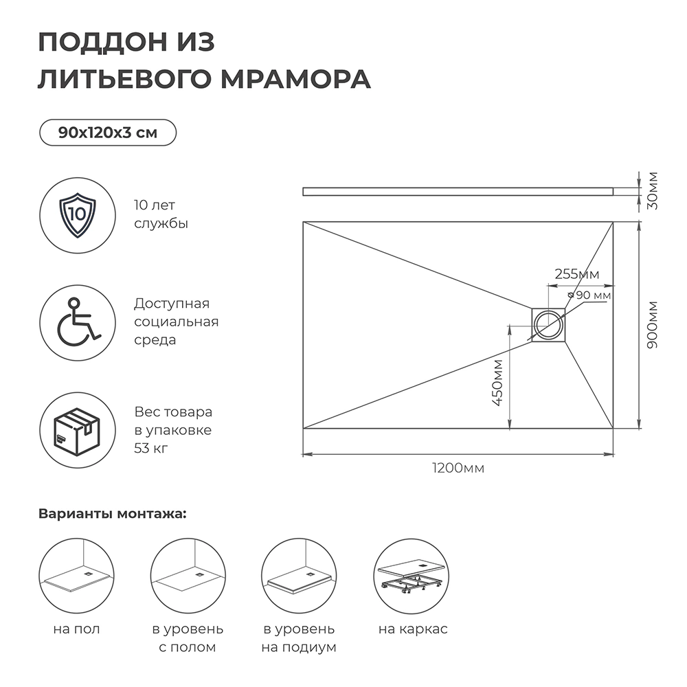 Душевой поддон Mart 120х90 см прямоугольный черный